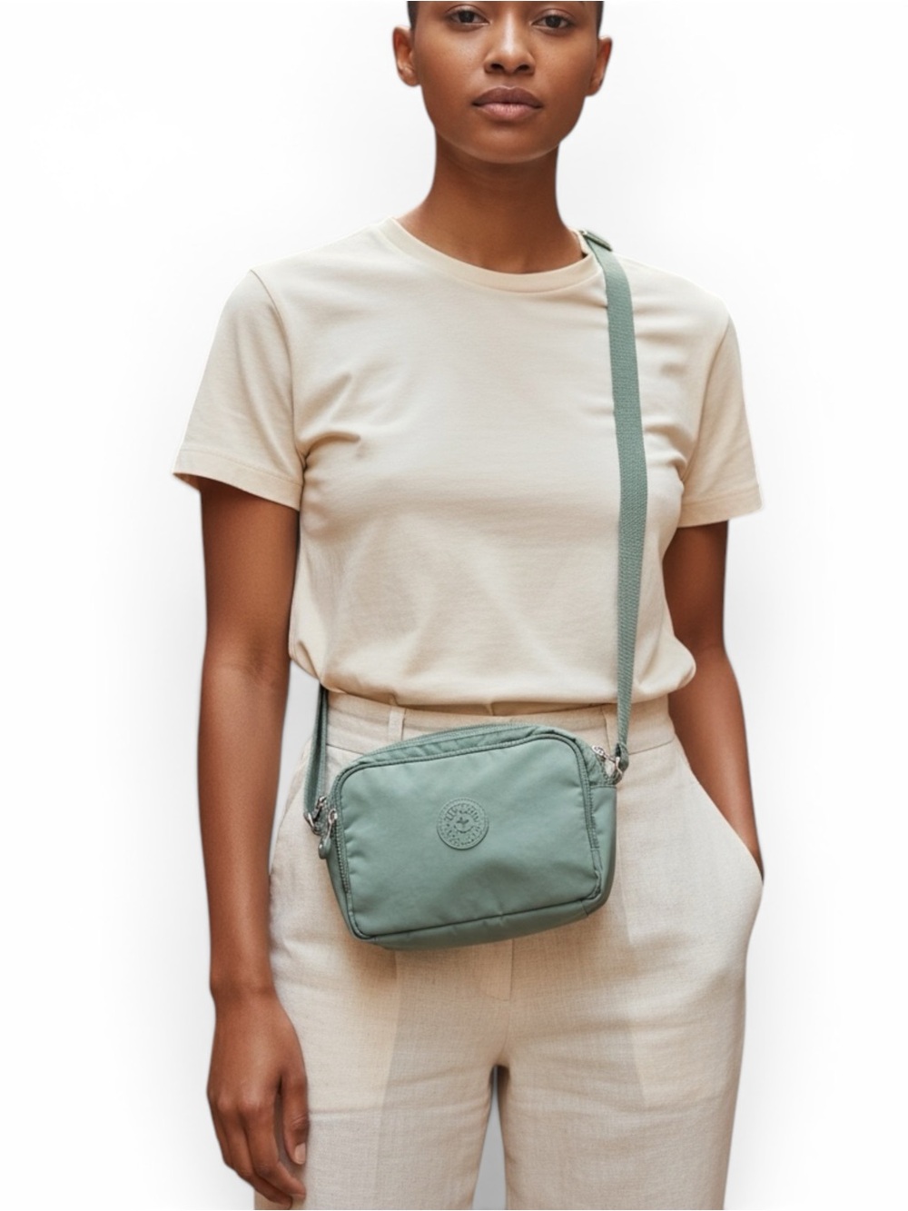 EUC Kipling Compact Green Crossbody Bag Casual Everyday Shoulder Bag Mint Green